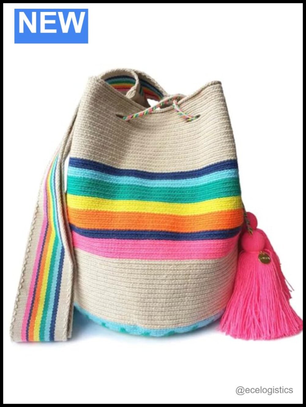 Handmade Wayuu Mochila Crossbody Bag, Artisan Made Ethical Purse, Acrylic Yarn